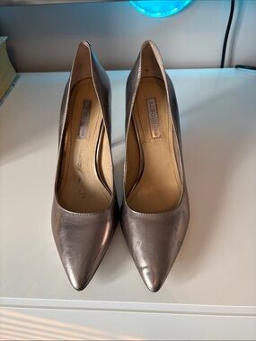 BCBG Shimmery Pewter Pointed-Toe Pumps
